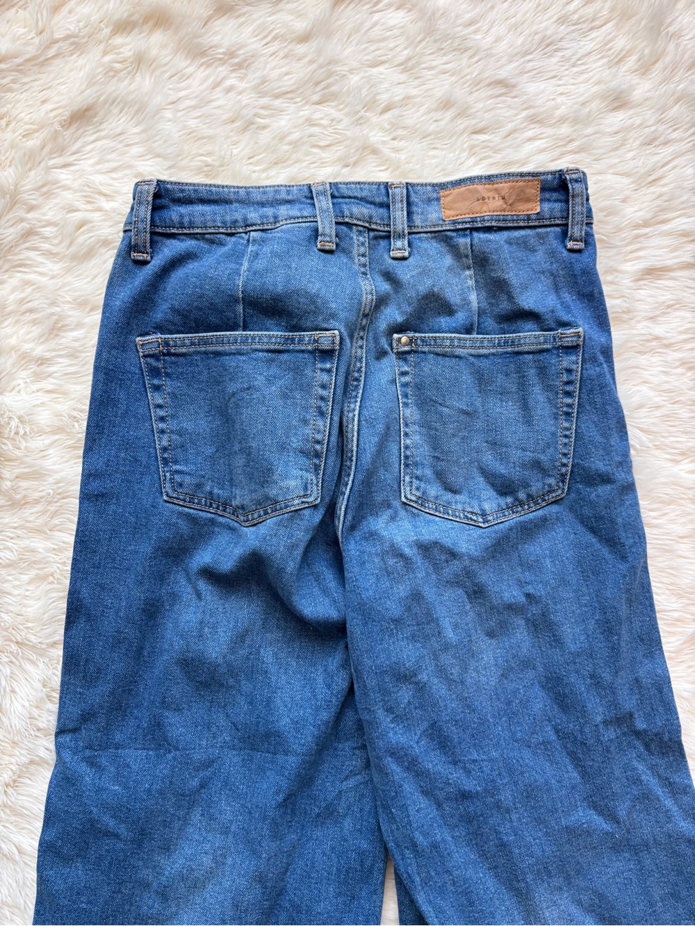 & Denim Culotte High Waist Wide Leg Raw Hem Medium Wash Denim Jeans Womens 4 - Picture 5 of 5